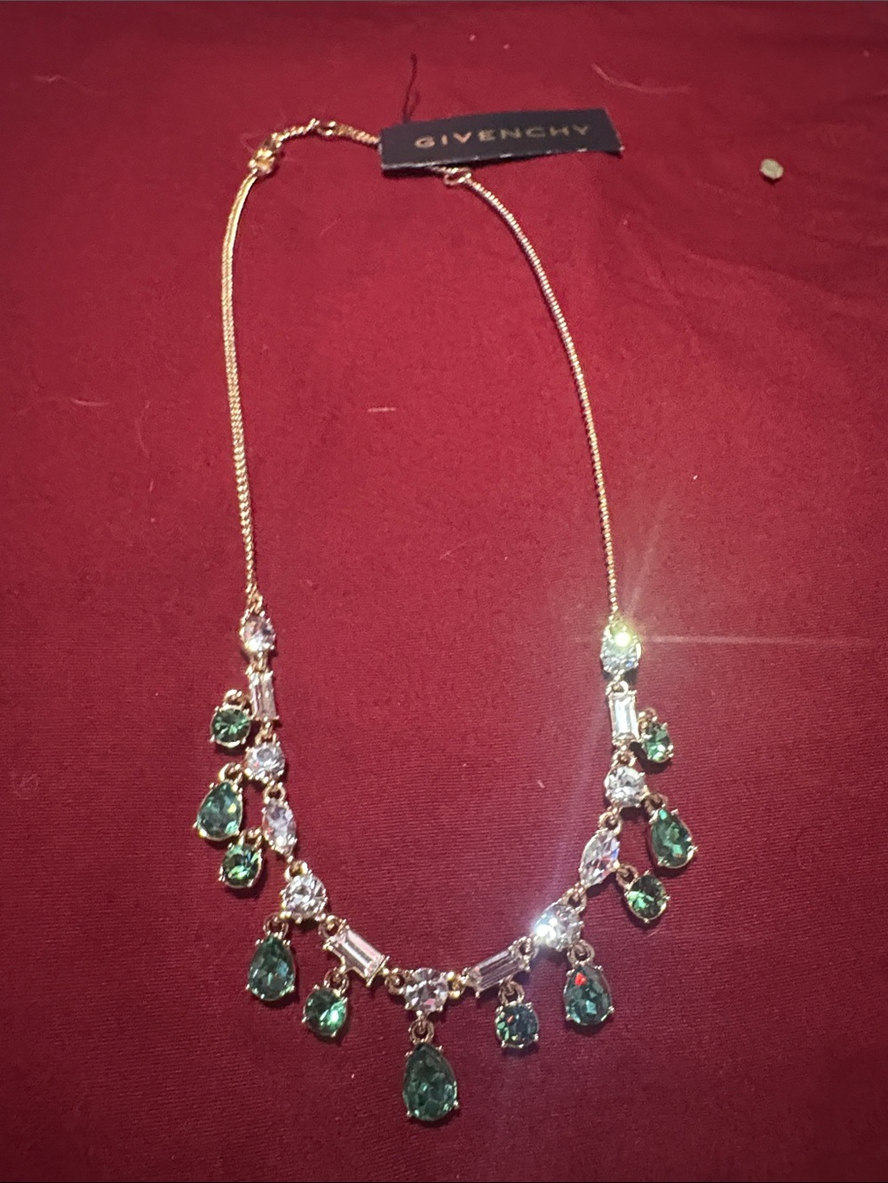 Givenchy Gold-Tone Necklace with Emerald Green Crystal Drops